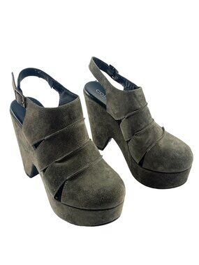 CORDANI Tahlia Gray Suede Laser Cutout Platform Slingback Clogs